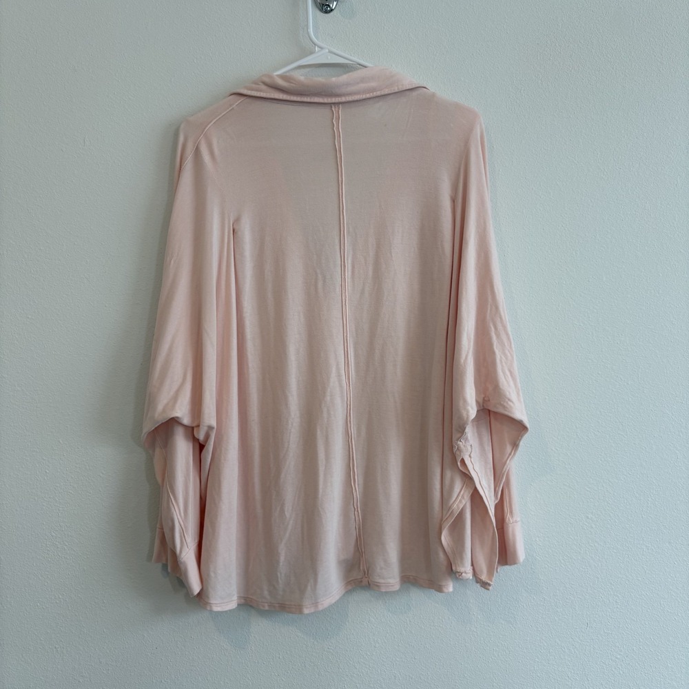 Free People Polo Top Cant Fool Me Pink Women M Split Hem Relaxed Dolman Boho - Picture 2 of 8